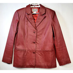 Clio Leather Jacket Womens Small Red Blazer 3 Button Notch Collar Lined Vintage